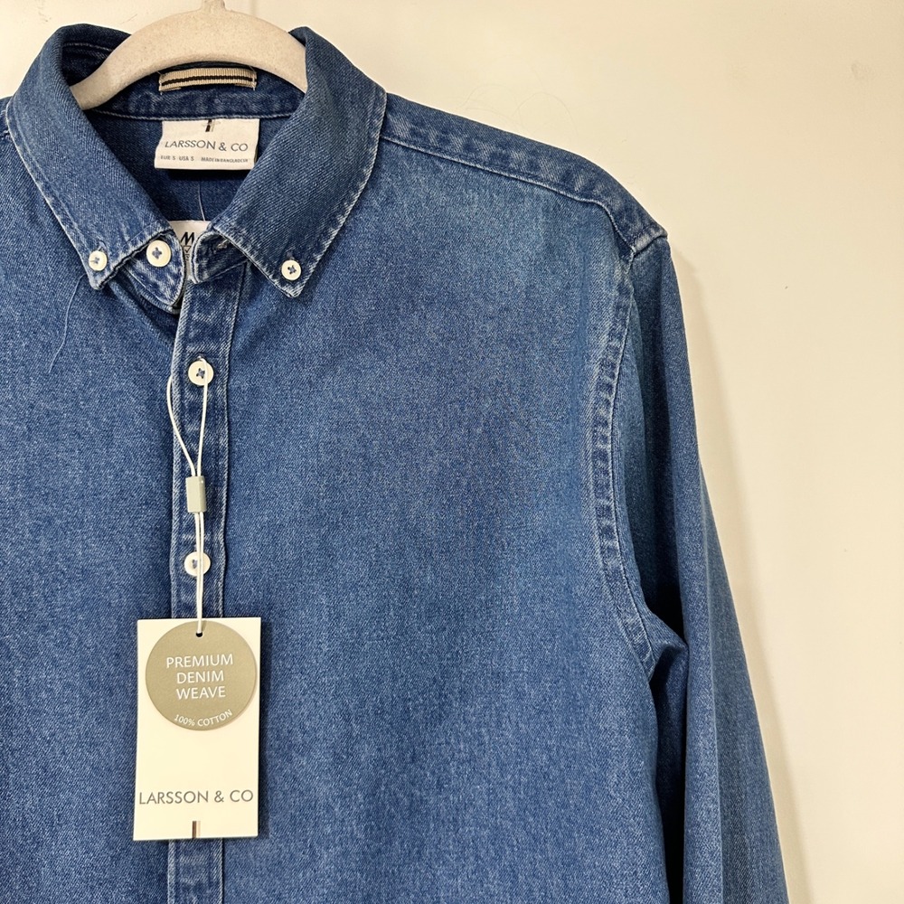 Larsson & Co Freddie Denim Shirt Mens Small Blue Long Sleeve Button Down Cotton - Picture 1 of 10